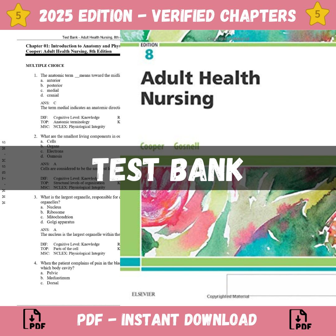 Test Bank – Adult Health Nursing, 8th edition (Cooper, 2019)-ExamThrive