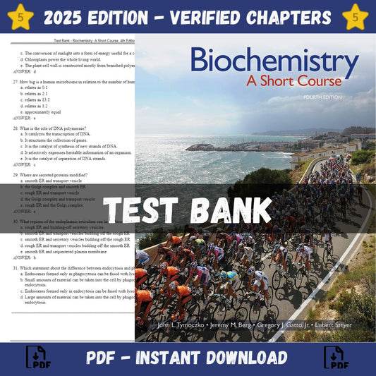 Test Bank – Biochemistry-A Short Course, 4th Edition (Tymoczko, 2019)-ExamThrive