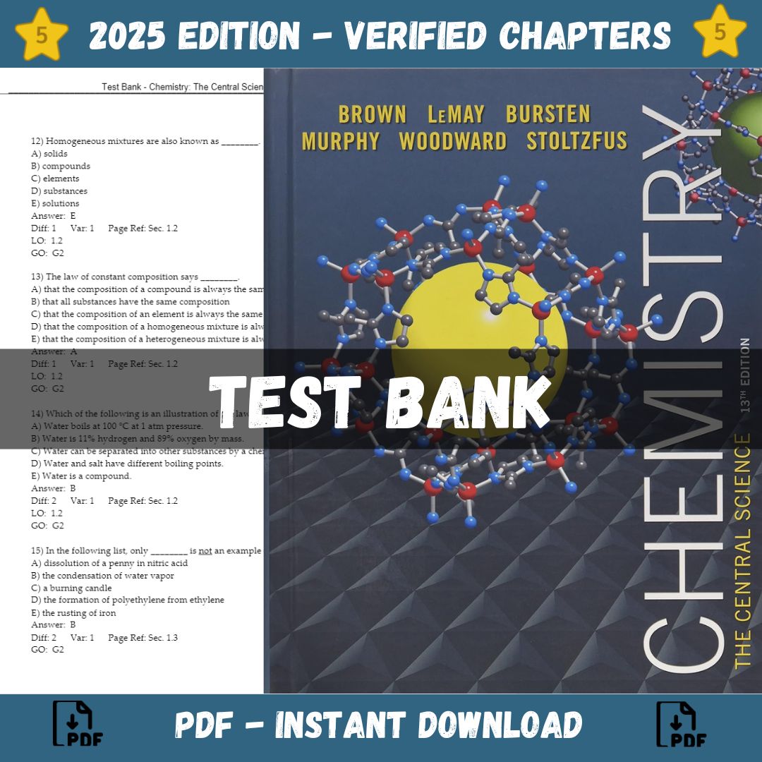 Test Bank – Chemistry The Central Science, 13th Edition (Brown, 2015)-ExamThrive