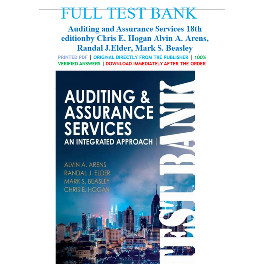 Test Bank For Auditing and Assurance Services, 18th Edition By Arens-ExamThrive
