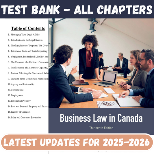 Test Bank For Business Law in Canada 13th Edition By Yates-ExamThrive