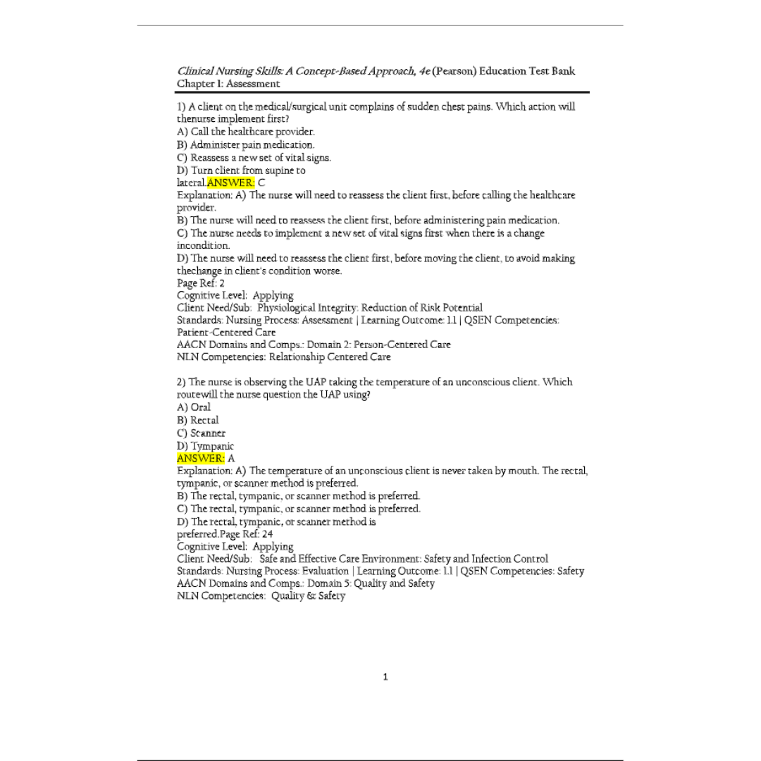 Test Bank For Clinical Nursing Skills A Concept-Based Approach, Volume 3 4th Edition By Callahan-ExamThrive