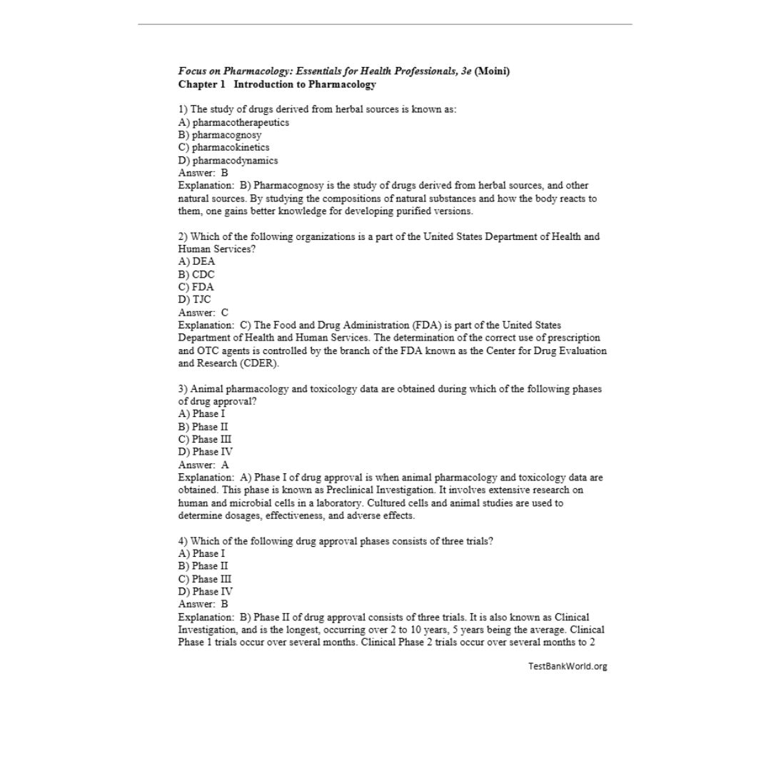 Test Bank For Focus on Pharmacology Essentials for Health Professionals 3rd Edition By Moini-ExamThrive