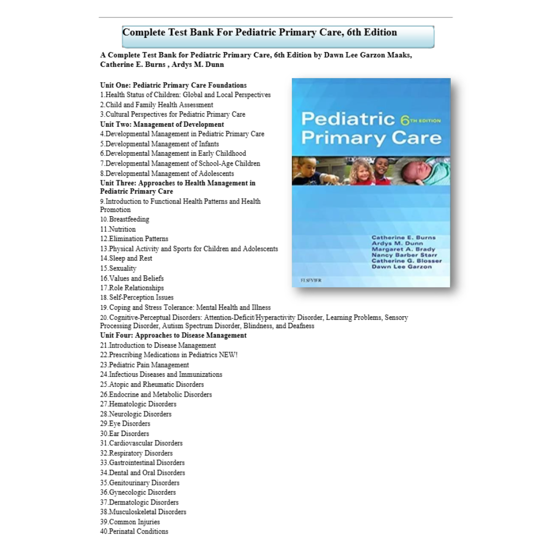 Test Bank For Pediatric Primary Care 6th Edition By Burns-ExamThrive