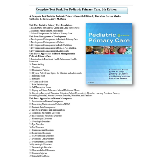 Test Bank For Pediatric Primary Care 6th Edition By Burns-ExamThrive