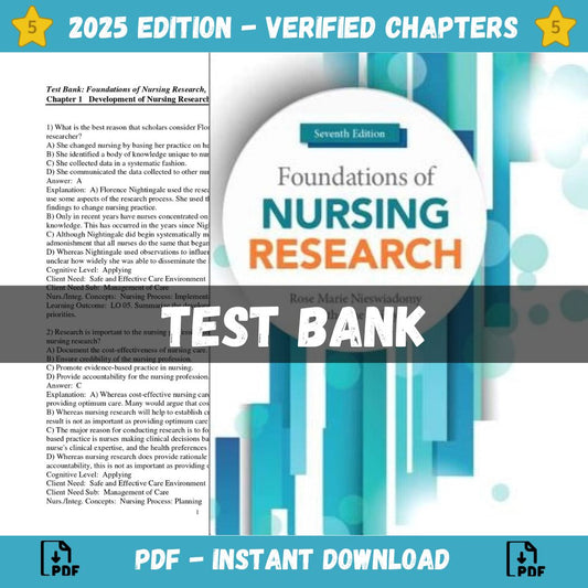 Test Bank – Foundations of Nursing Research, 7th Edition (Nieswiadomy, 2018)-ExamThrive