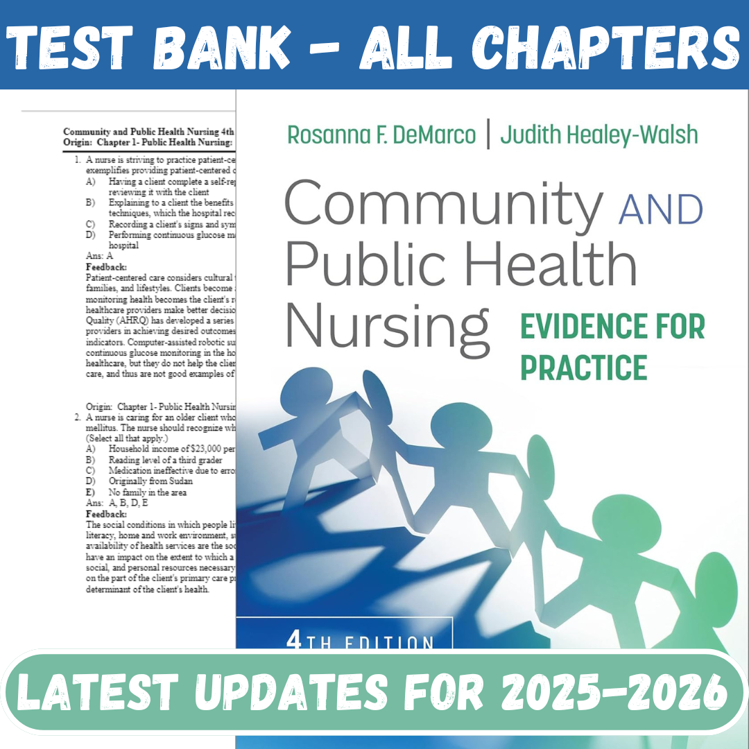 Test Bank for Community and Public Health Nursing: Evidence for Practice, 4th Edition by Rosanna DeMarco-ExamThrive