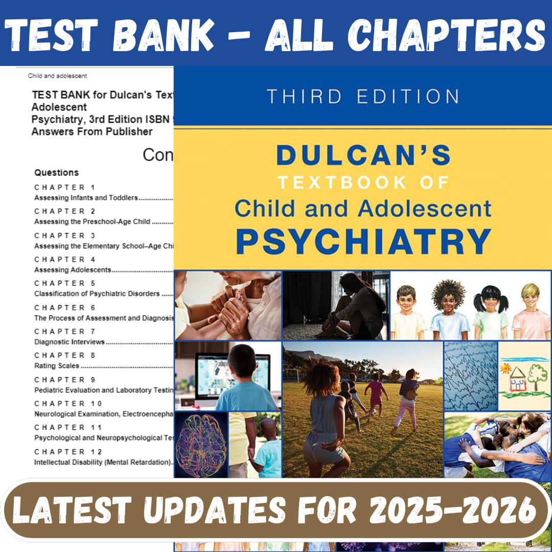 Test Bank for Dulcan’s Textbook of Child and Adolescent Psychiatry 3rd Edition-ExamThrive