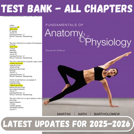 Test Bank for Fundamentals of Anatomy and Physiology 11th Edition by Nath Bartholomew Martini-ExamThrive