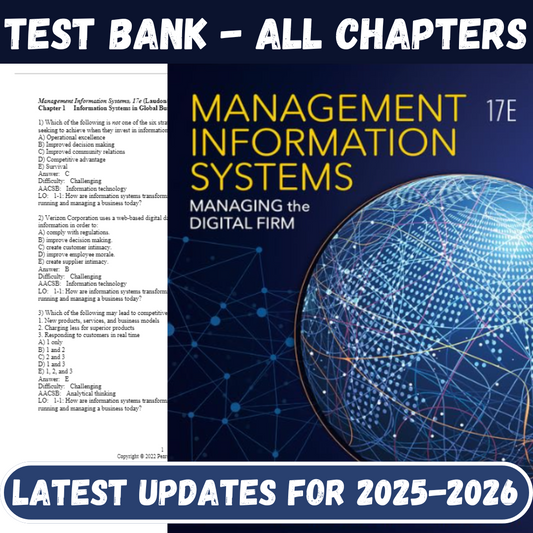 Test Bank for Management Information Systems Managing the Digital Firm, 17th Edition by Laudon Kenneth-ExamThrive