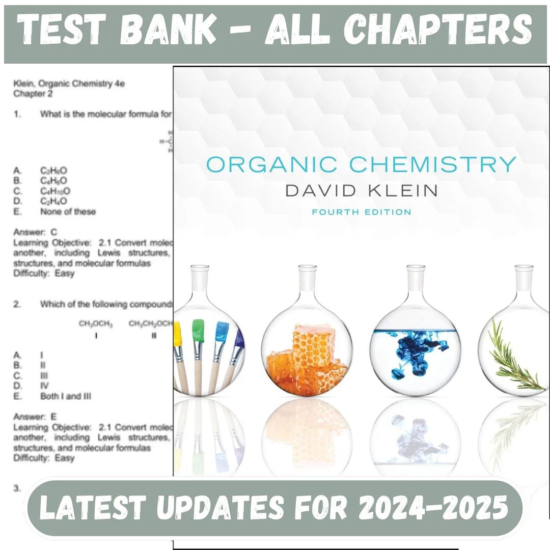 Test Bank for Organic Chemistry, 4th Edition by David R. Klein-ExamThrive