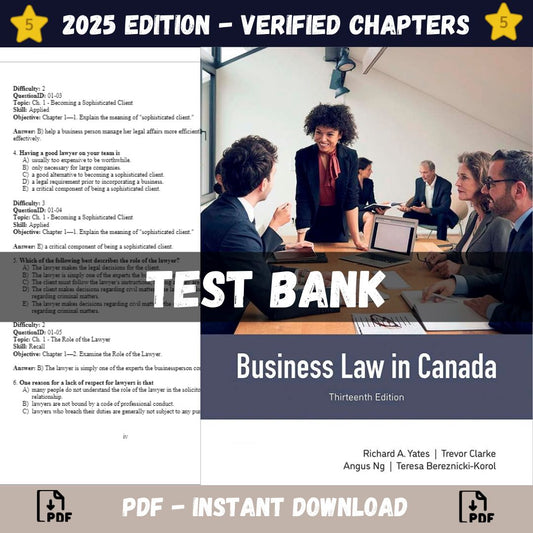 Test bank – Business Law in Canada 13th Edition (Richard Yates, 2024)-ExamThrive