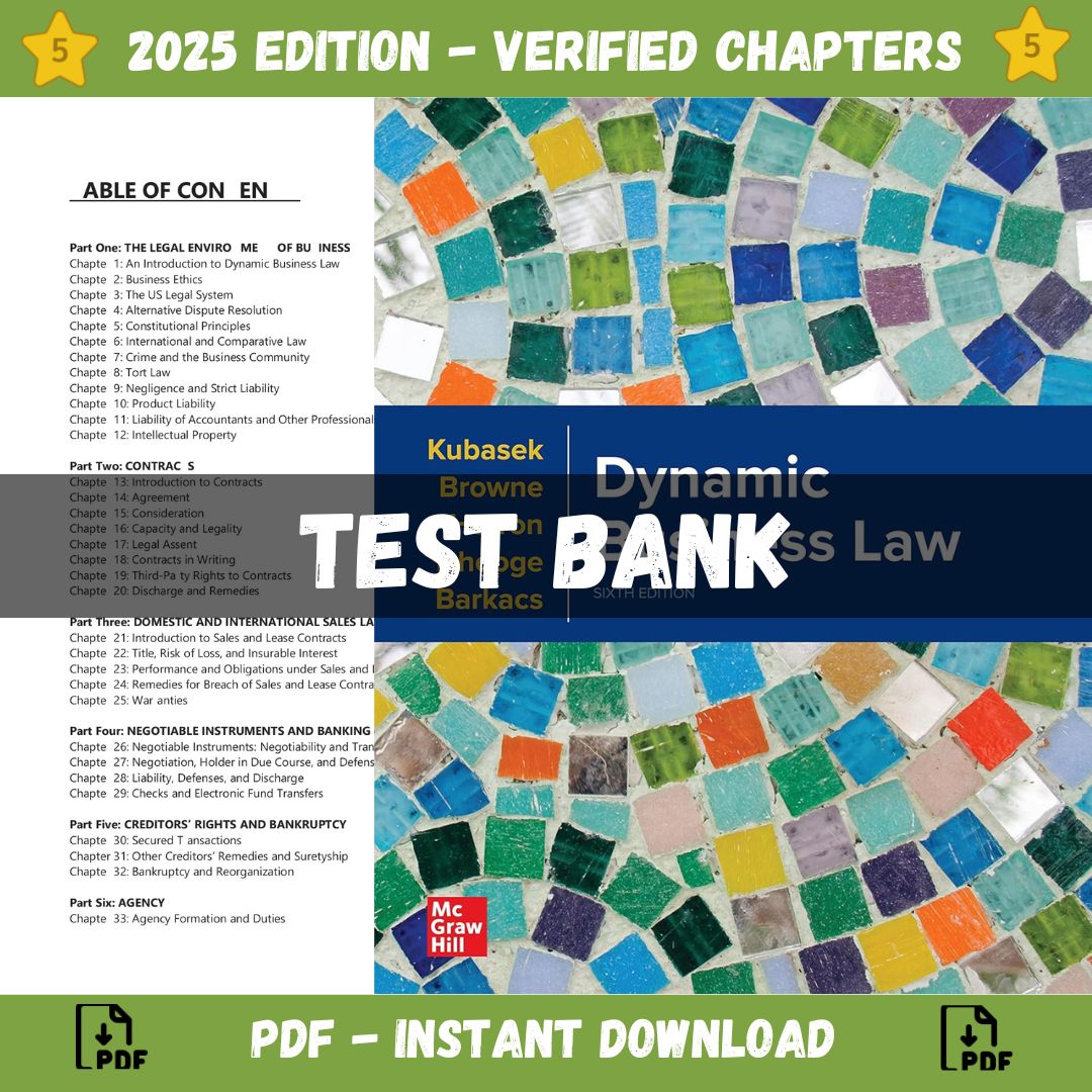 Test bank – Dynamic Business Law 6th Edition (Nancy Kubasek , 2022)-ExamThrive