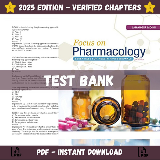 Test bank – Focus on Pharmacology Essentials for Health Professionals 3rd Edition (Moini, 2017)-ExamThrive